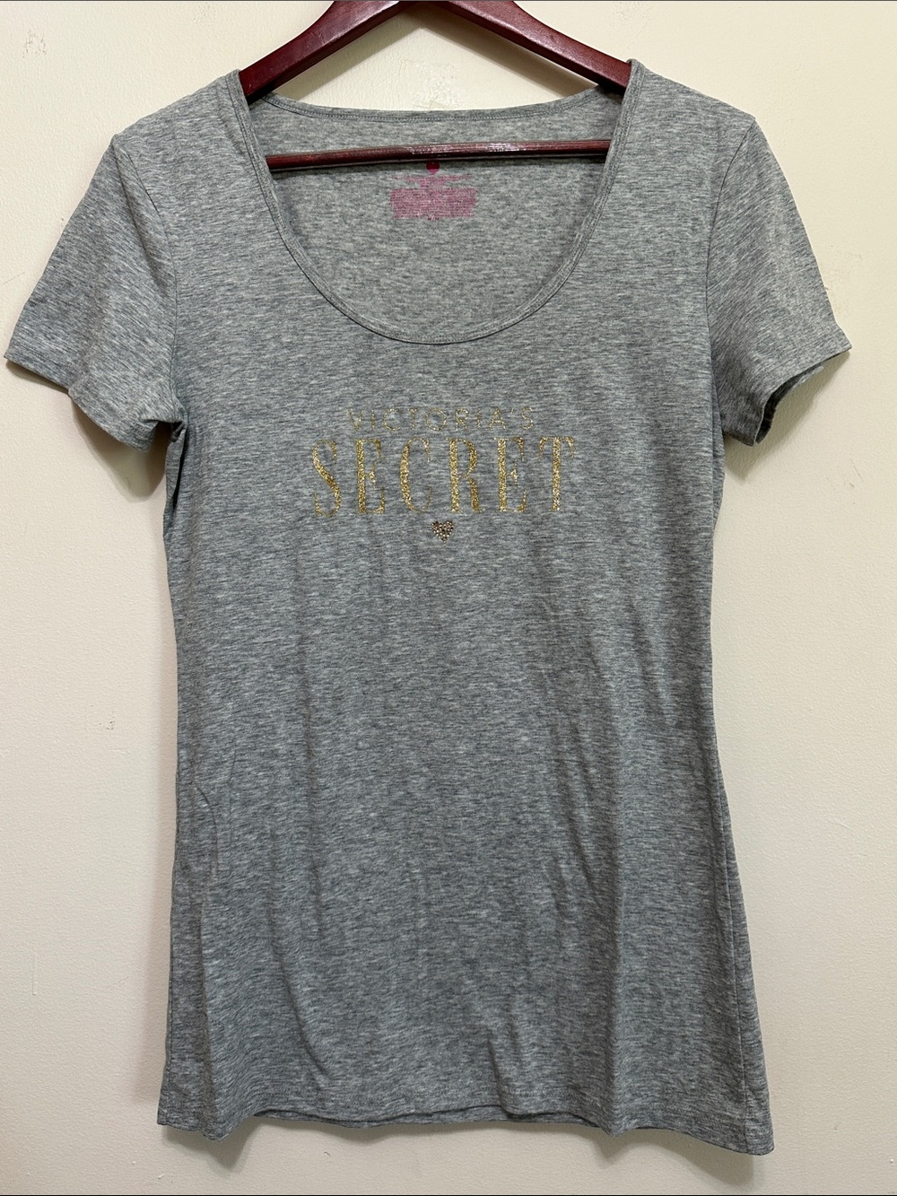 Victoria's Secret Heather Gray Scoop Tee with Gold Foil Logo